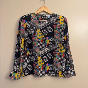 Vintage Adrianna Papel Colorful Card Geometric Women's Silk Top
